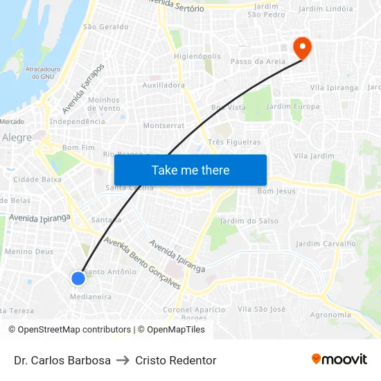 Dr. Carlos Barbosa to Cristo Redentor map