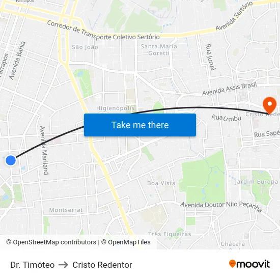 Dr. Timóteo to Cristo Redentor map