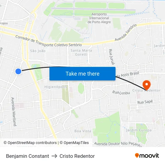 Benjamin Constant to Cristo Redentor map