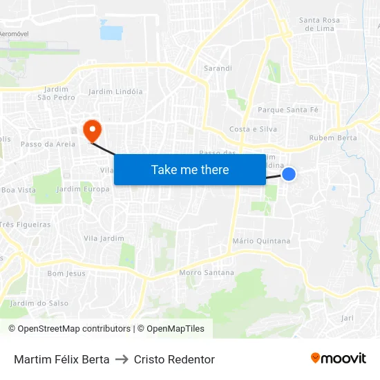 Martim Félix Berta to Cristo Redentor map