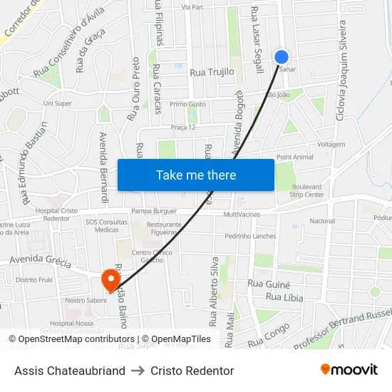 Assis Chateaubriand to Cristo Redentor map