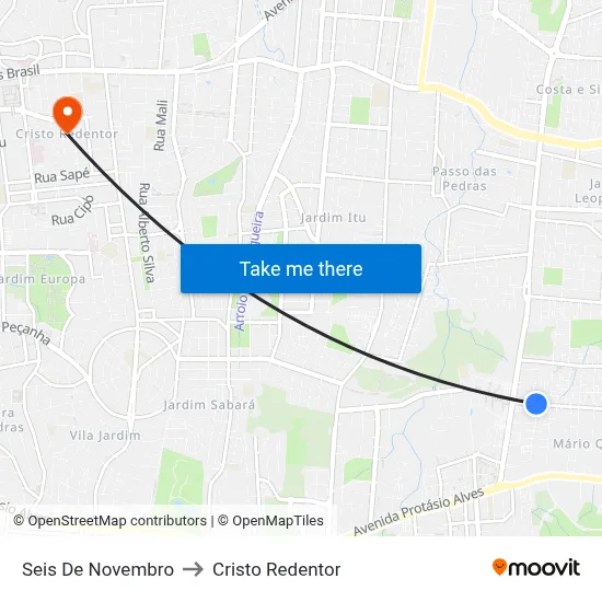 Seis De Novembro to Cristo Redentor map