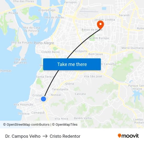 Dr. Campos Velho to Cristo Redentor map