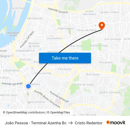 João Pessoa - Terminal Azenha Bc to Cristo Redentor map