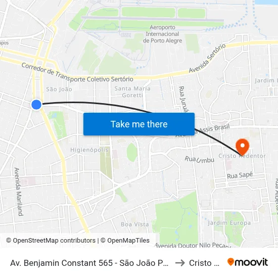 Av. Benjamin Constant 565 - São João Porto Alegre - Rs 90550-003 Brasil to Cristo Redentor map