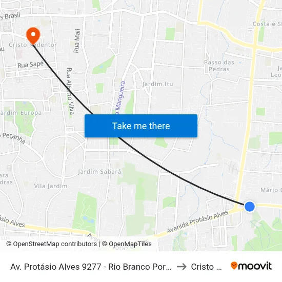 Av. Protásio Alves 9277 - Rio Branco Porto Alegre - Rs 91260-000 Brasil to Cristo Redentor map