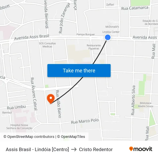 Assis Brasil - Lindóia [Centro] to Cristo Redentor map