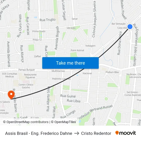 Assis Brasil - Eng. Frederico Dahne to Cristo Redentor map