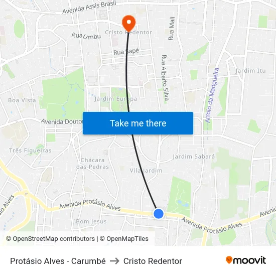 Protásio Alves - Carumbé to Cristo Redentor map