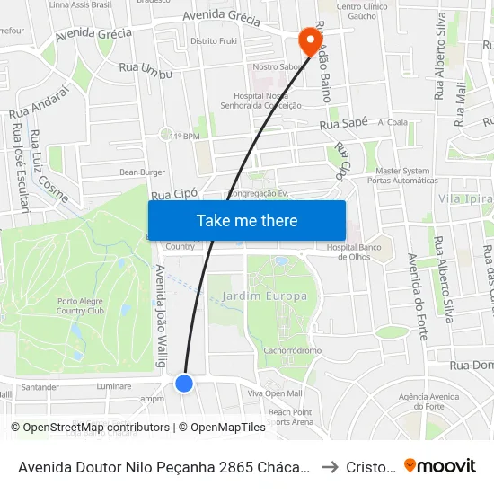 Avenida Doutor Nilo Peçanha 2865 Chácara Das Pedras Porto Alegre - Rs 91330-001 Brasil to Cristo Redentor map