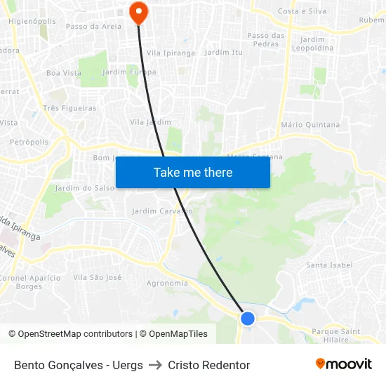 Bento Gonçalves - Uergs to Cristo Redentor map