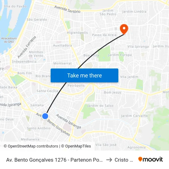 Av. Bento Gonçalves 1276 - Partenon Porto Alegre - Rs 90650-001 Brasil to Cristo Redentor map
