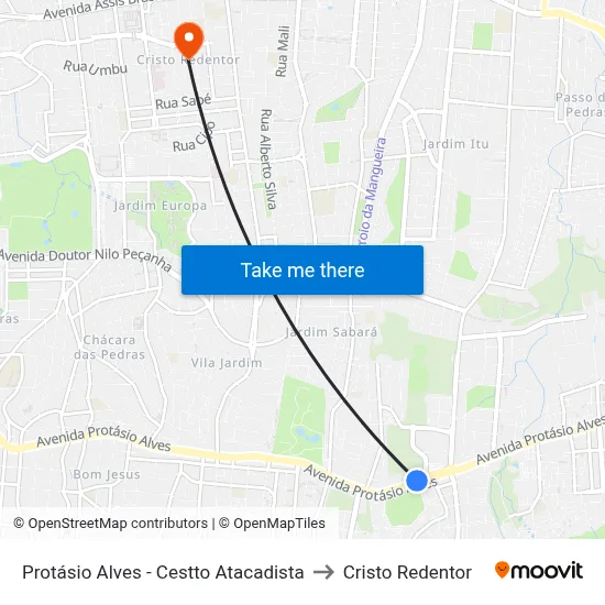 Protásio Alves - Cestto Atacadista to Cristo Redentor map