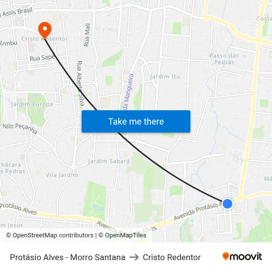 Protásio Alves - Morro Santana to Cristo Redentor map