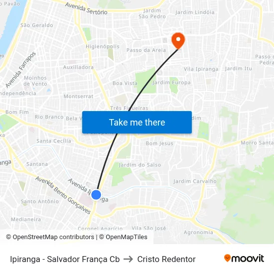 Ipiranga - Salvador França Cb to Cristo Redentor map
