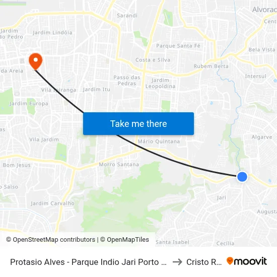Protasio Alves - Parque Indio Jari Porto Alegre - Rs 94495-000 Brasil to Cristo Redentor map