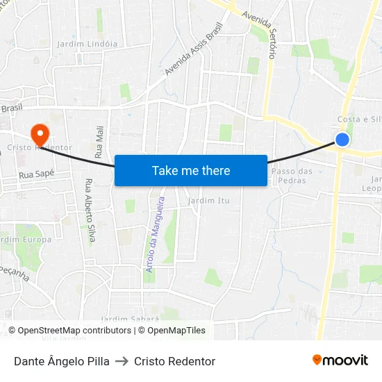 Dante Ângelo Pilla to Cristo Redentor map