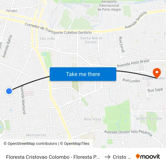 Floresta Cristovao Colombo - Floresta Porto Alegre - Rs 90560-003 Brasil to Cristo Redentor map