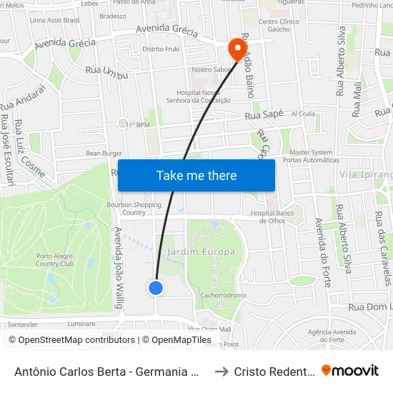 Antônio Carlos Berta - Germania Mall to Cristo Redentor map
