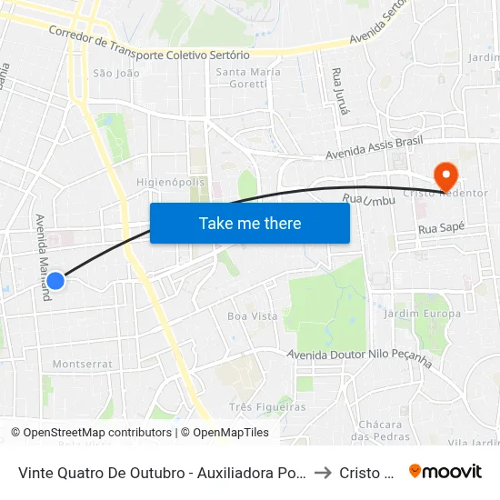 Vinte Quatro De Outubro - Auxiliadora Porto Alegre - Rs 90440-190 Brasil to Cristo Redentor map