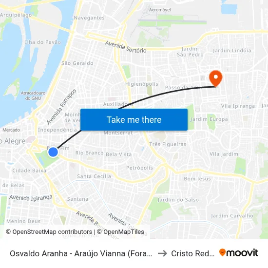 Osvaldo Aranha - Araújo Vianna (Fora Do Corredor) to Cristo Redentor map