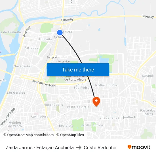 Zaida Jarros - Estação Anchieta to Cristo Redentor map