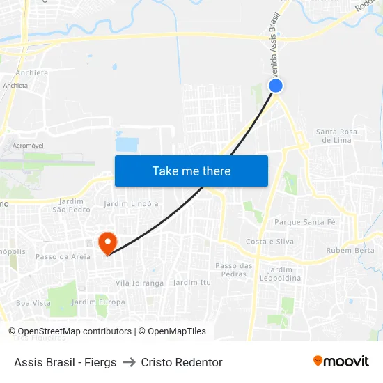 Assis Brasil - Fiergs to Cristo Redentor map