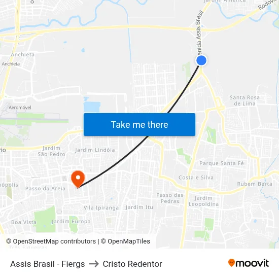 Assis Brasil - Fiergs to Cristo Redentor map