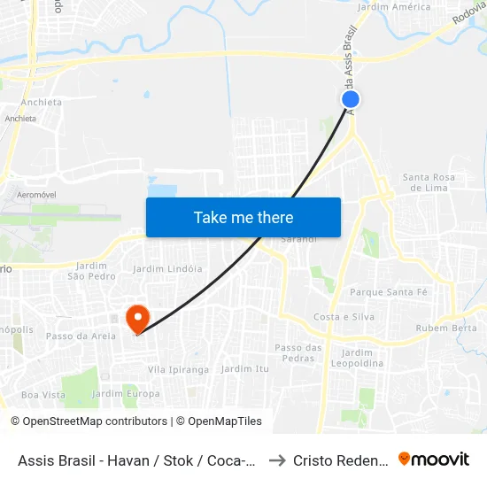 Assis Brasil - Havan / Stok / Coca-Cola to Cristo Redentor map