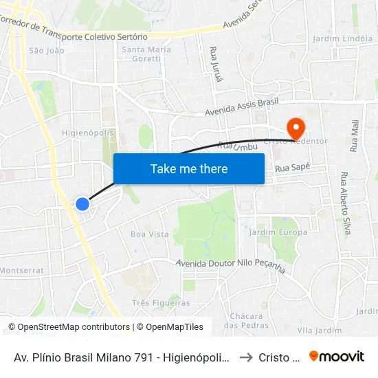 Av. Plínio Brasil Milano 791 - Higienópolis Porto Alegre - Rs 90520-000 Brasil to Cristo Redentor map