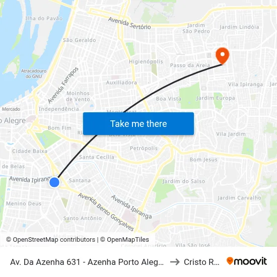 Av. Da Azenha 631 - Azenha Porto Alegre - Rs 90160-001 Brasil to Cristo Redentor map