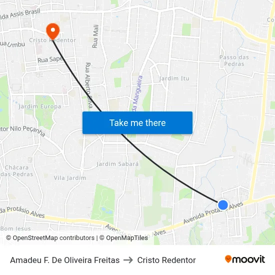 Amadeu F. De Oliveira Freitas to Cristo Redentor map