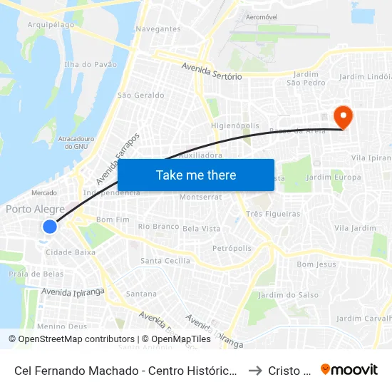 Cel Fernando Machado - Centro Histórico Porto Alegre - Rs 90010-282 Brasil to Cristo Redentor map