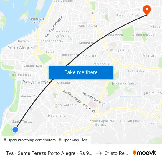 Tvs - Santa Tereza Porto Alegre - Rs 90850-250 Brasil to Cristo Redentor map