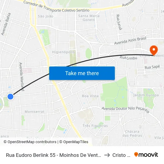 Rua Eudoro Berlink 55 - Moinhos De Vento Porto Alegre - Rs 90450-030 Brasil to Cristo Redentor map