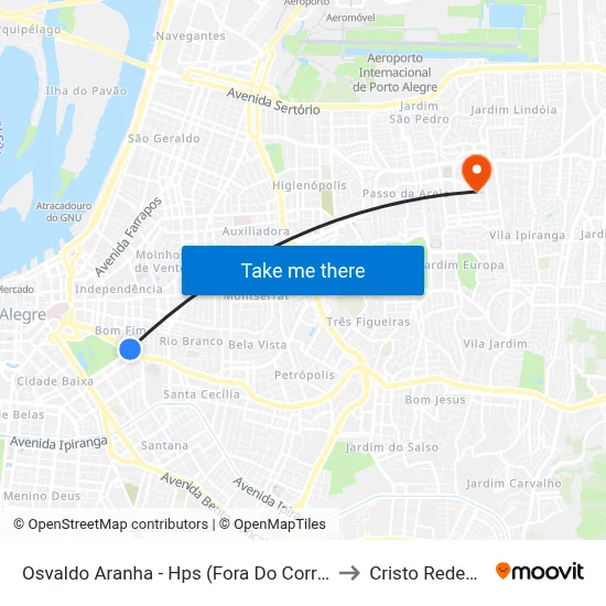 Osvaldo Aranha - Hps (Fora Do Corredor) to Cristo Redentor map