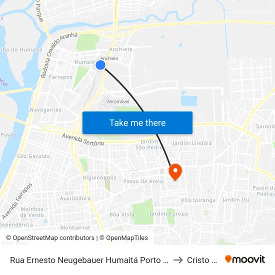Rua Ernesto Neugebauer Humaitá Porto Alegre - Rio Grande Do Sul Brasil to Cristo Redentor map