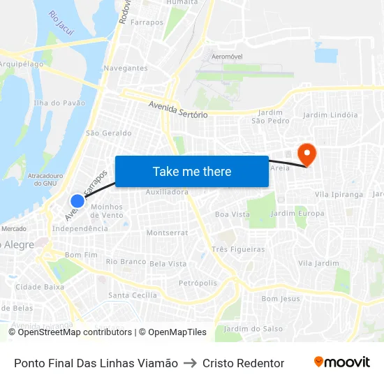 Ponto Final Das Linhas Viamão to Cristo Redentor map