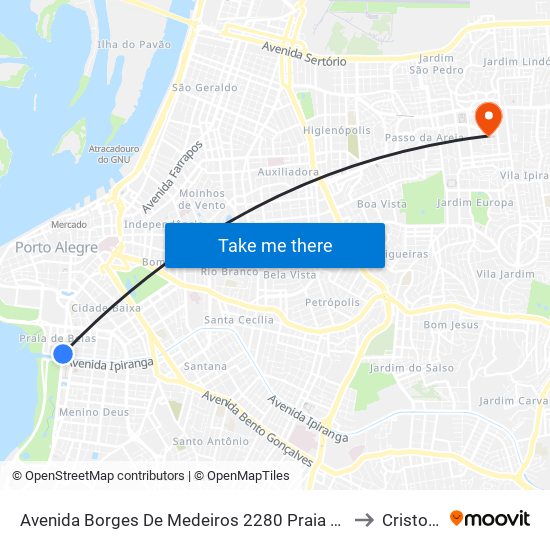 Avenida Borges De Medeiros 2280 Praia De Belas Porto Alegre - Rs 90110-150 Brasil to Cristo Redentor map