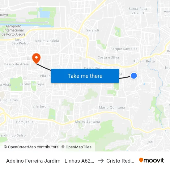 Adelino Ferreira Jardim - Linhas A62/A63/B51 to Cristo Redentor map