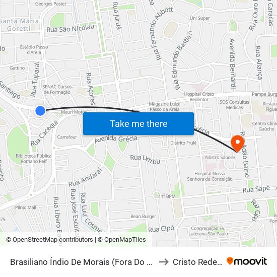 Brasiliano Índio De Morais (Fora Do Corredor) to Cristo Redentor map