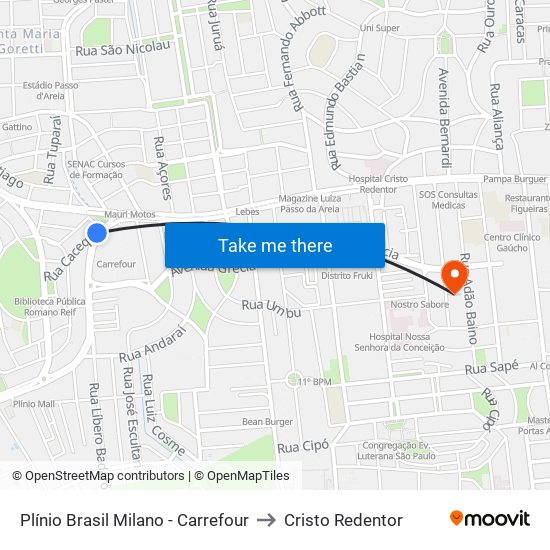 Plínio Brasil Milano - Carrefour to Cristo Redentor map