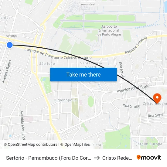 Sertório - Pernambuco (Fora Do Corredor) to Cristo Redentor map