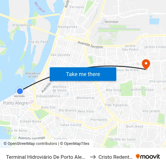 Terminal Hidroviário De Porto Alegre to Cristo Redentor map