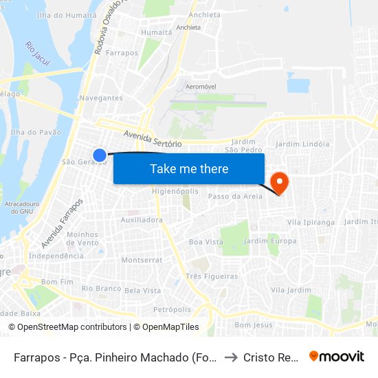 Farrapos - Pça. Pinheiro Machado (Fora Do Corredor) to Cristo Redentor map