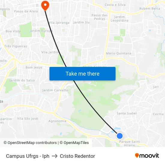Campus Ufrgs - Iph to Cristo Redentor map