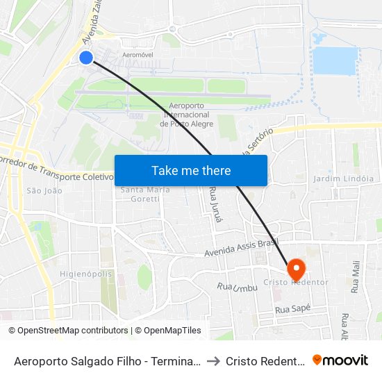 Aeroporto Salgado Filho - Terminal 2 to Cristo Redentor map