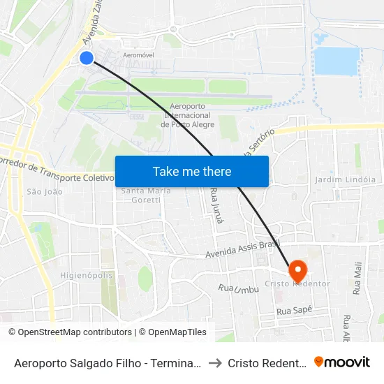 Aeroporto Salgado Filho - Terminal 2 to Cristo Redentor map