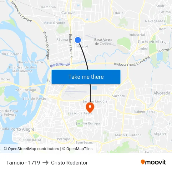 Tamoio - 1719 to Cristo Redentor map