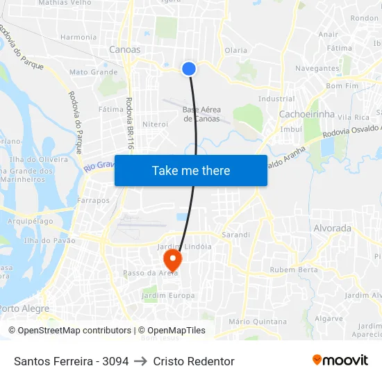 Santos Ferreira - 3094 to Cristo Redentor map